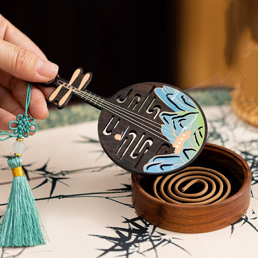 Traditional Chinese Wooden Incense Burner in the Shape of Yueqin