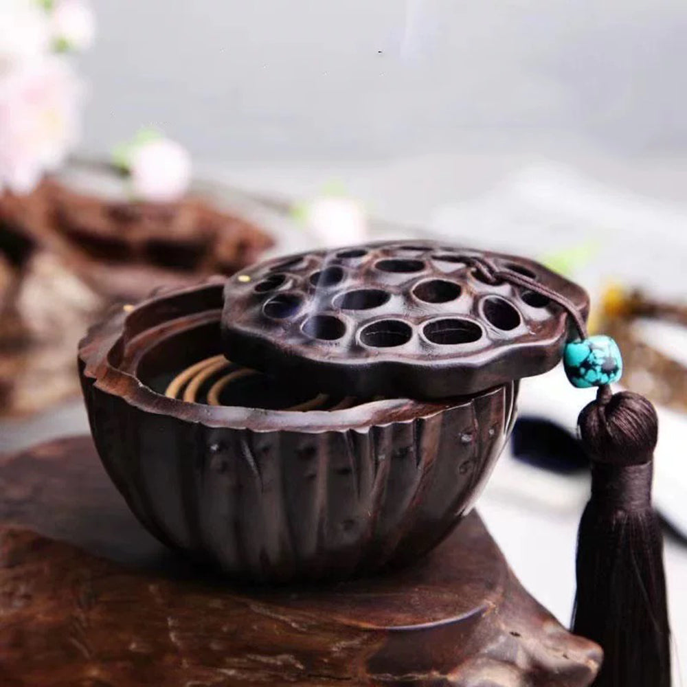 Lotus Seedpot Wooden Incense Burner