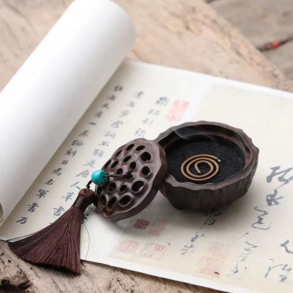 Lotus Seedpot Wooden Incense Burner
