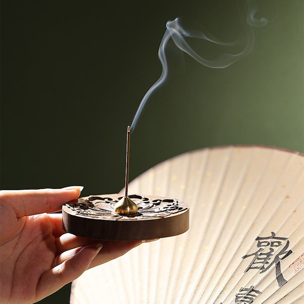 Hibiscus Carving Wooden Incense Holder