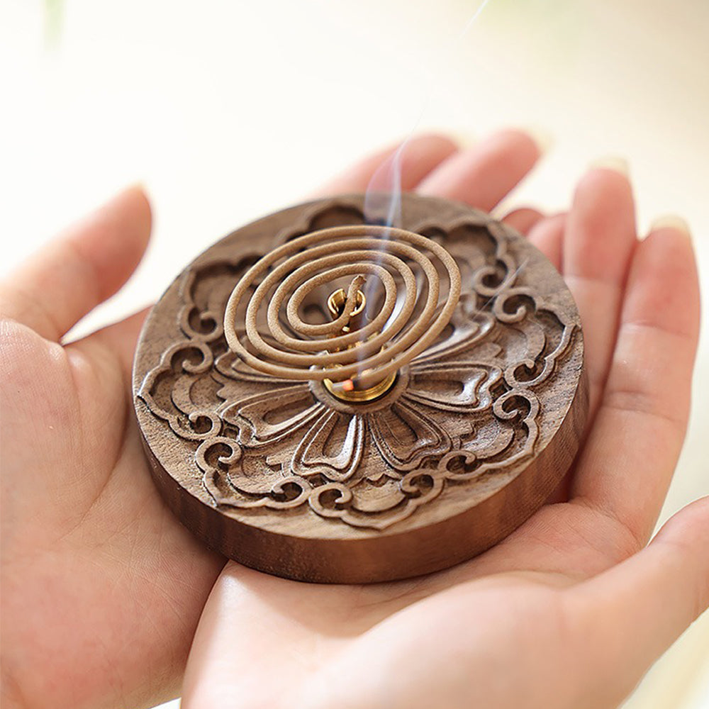 Hibiscus Carving Wooden Incense Holder