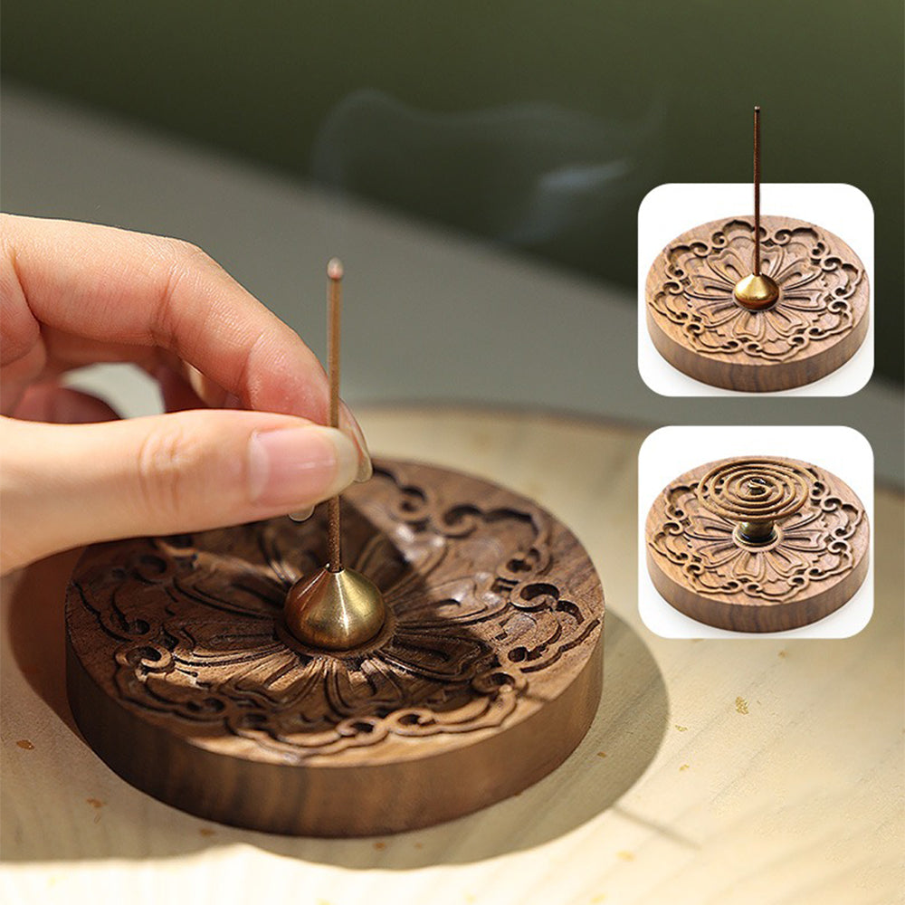 Hibiscus Carving Wooden Incense Holder