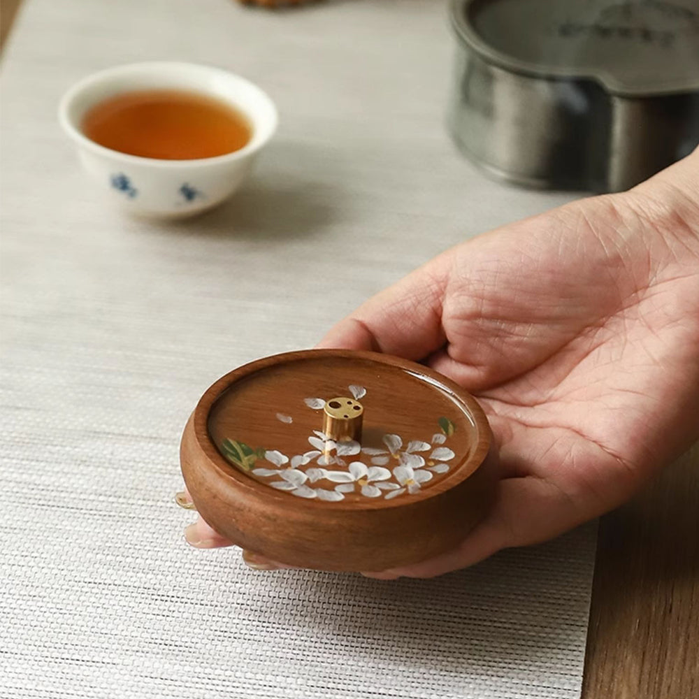 Hand-painted Flower Wooden Incense Holder