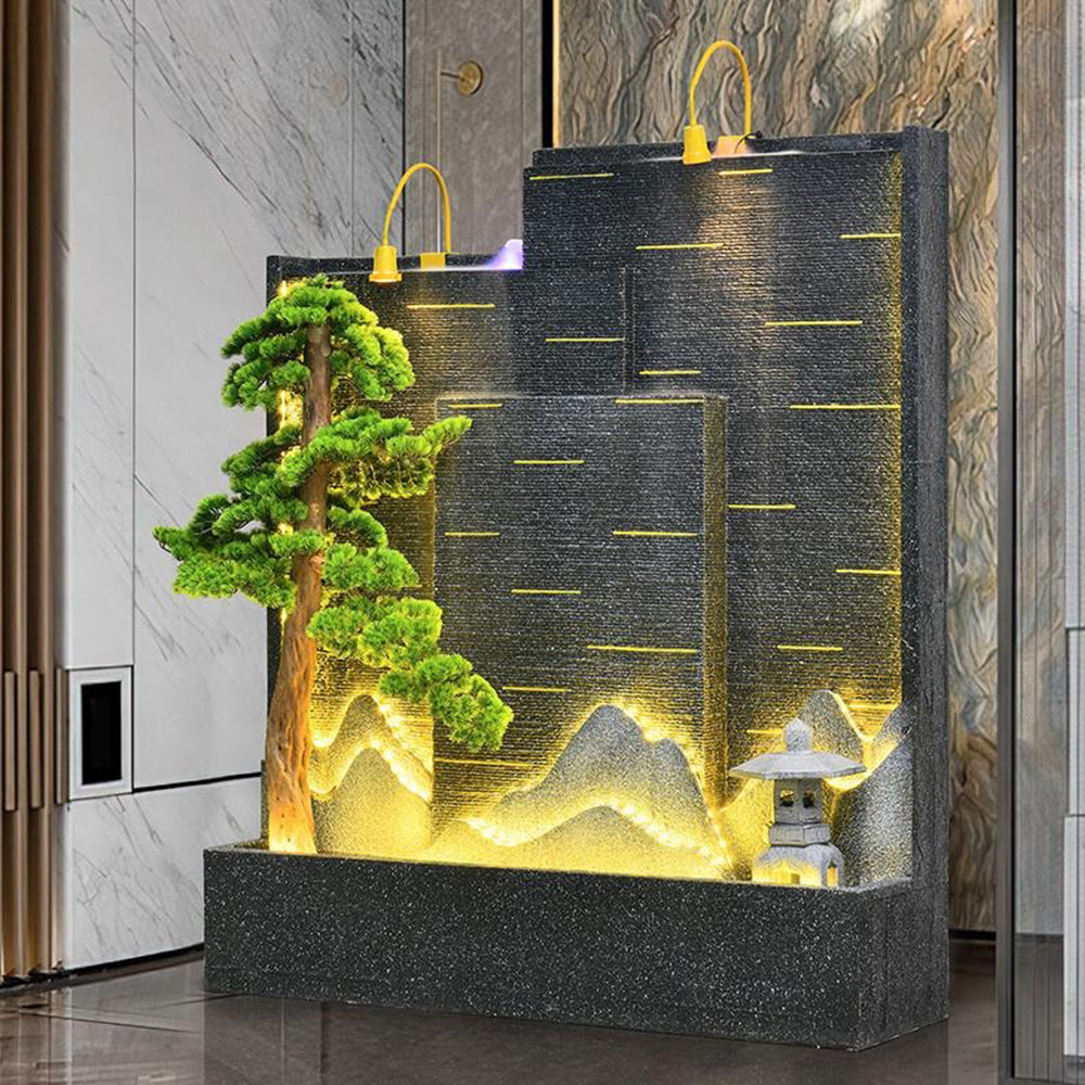 Serene Indoor Waterfall Mountainscape Feature
