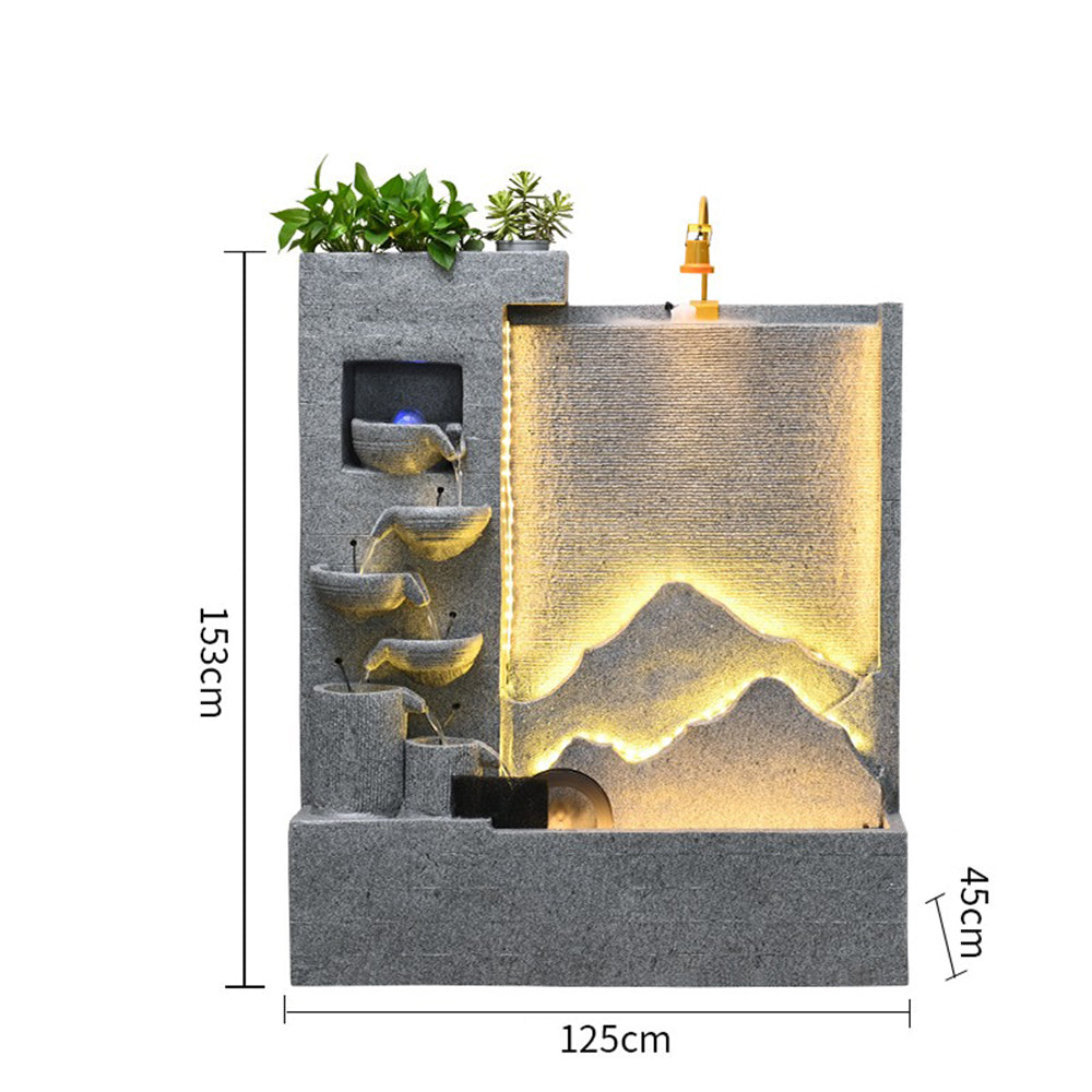 Gray Mountainscape Waterfall Feature For Indoor