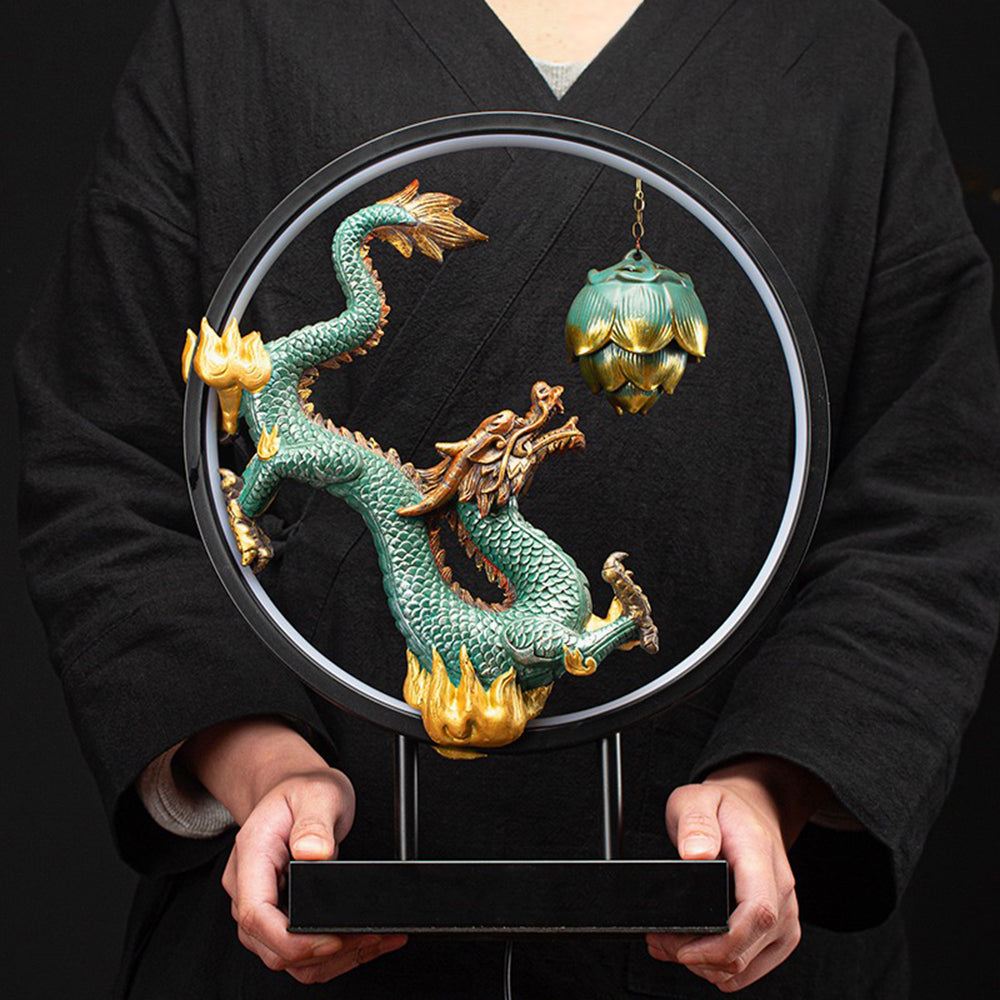 Illuminated Dragon With Lotus Incense Burner