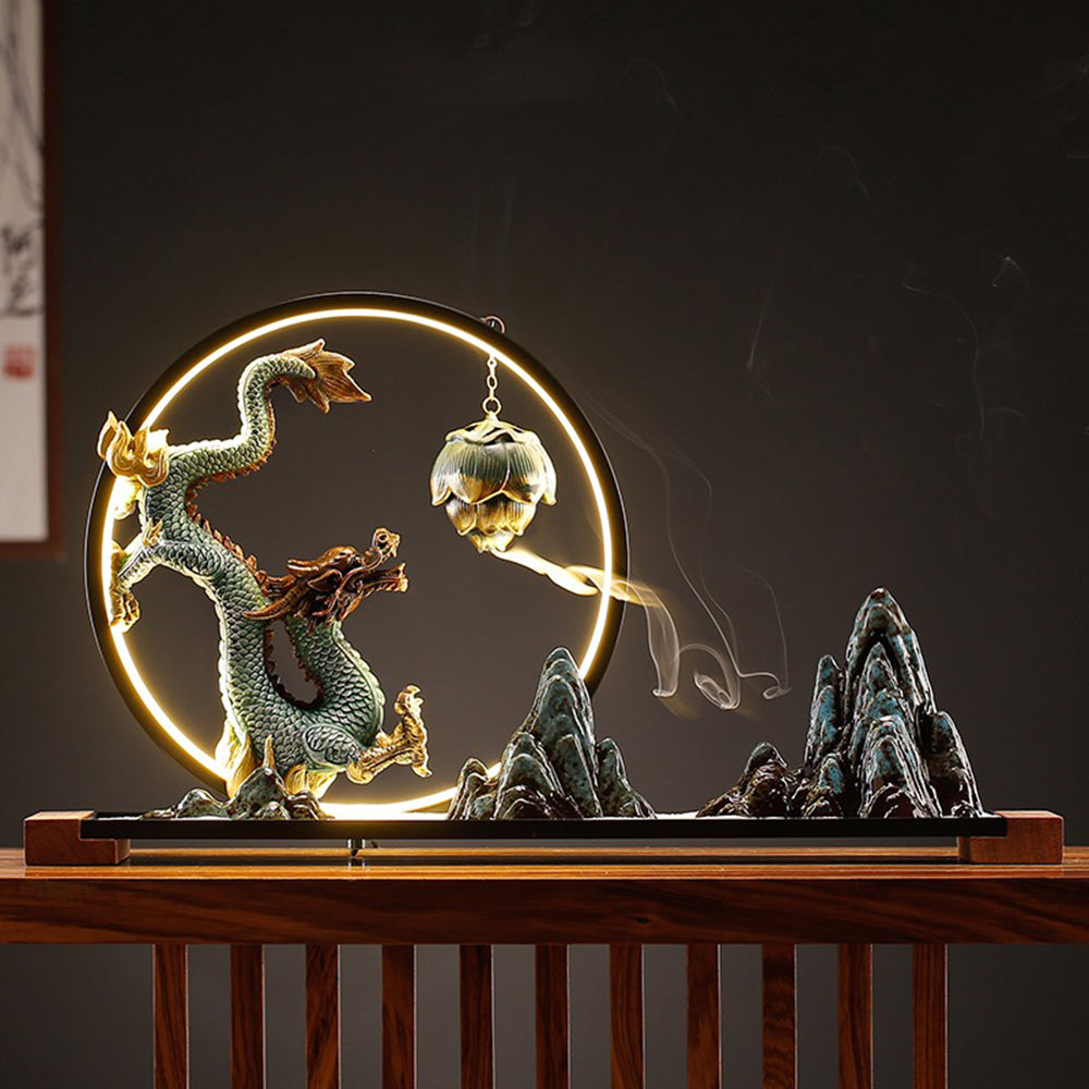 Illuminated Dragon With Lotus Incense Burner