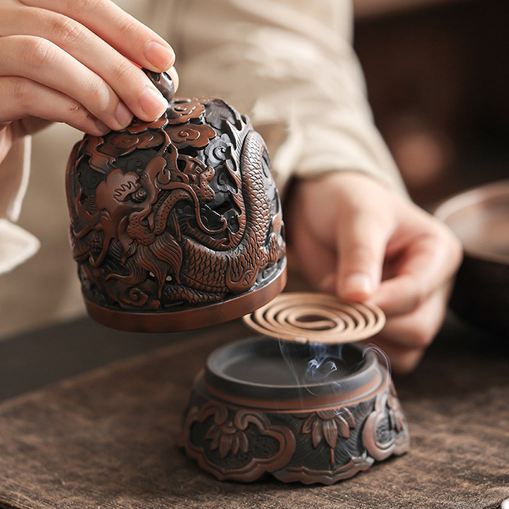 Handmade Purple Clay Dragon Incense Burner