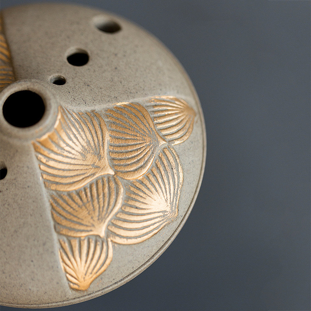 Coarse Pottery Japanese Style Incense Burner With Golden Lotus