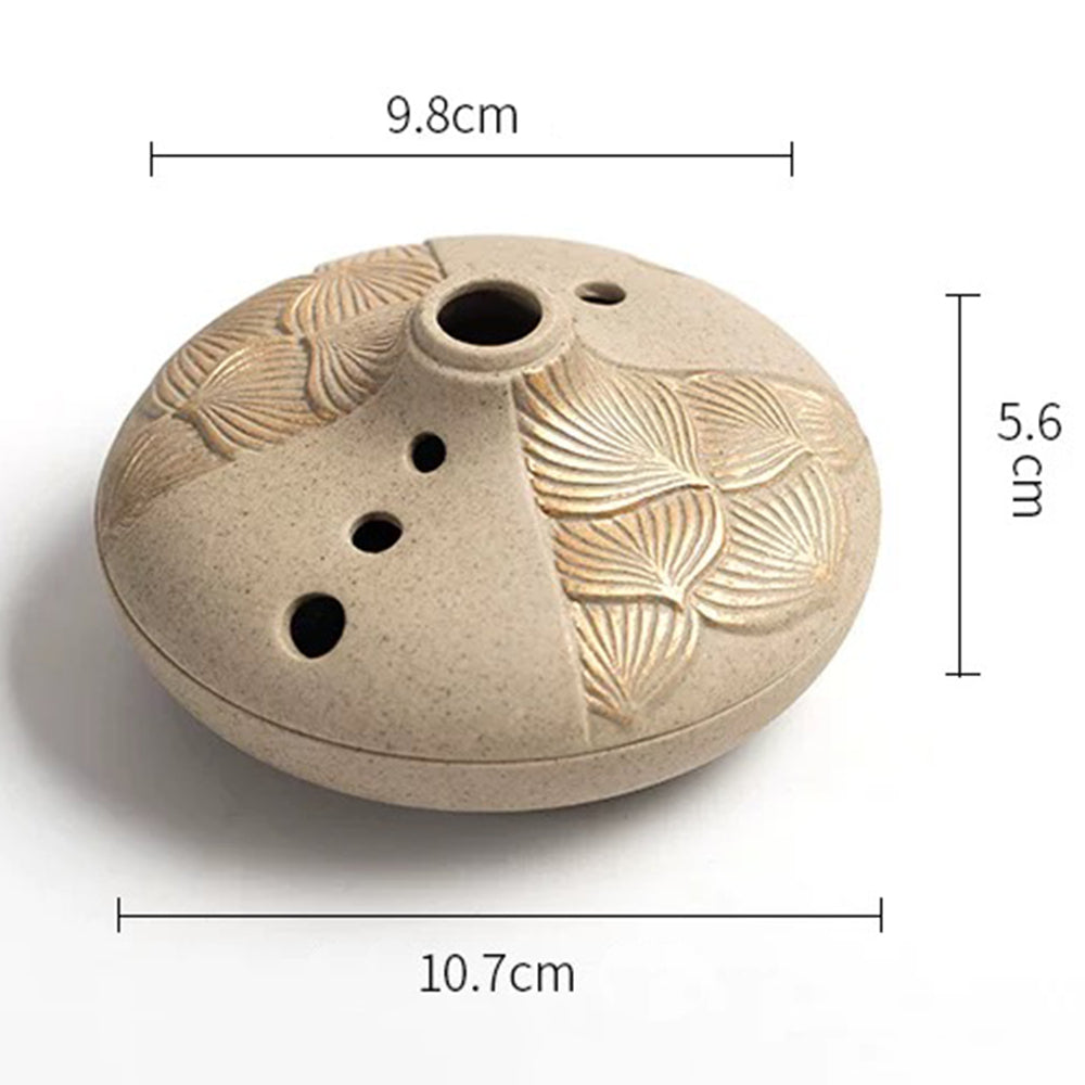 Coarse Pottery Japanese Style Incense Burner With Golden Lotus
