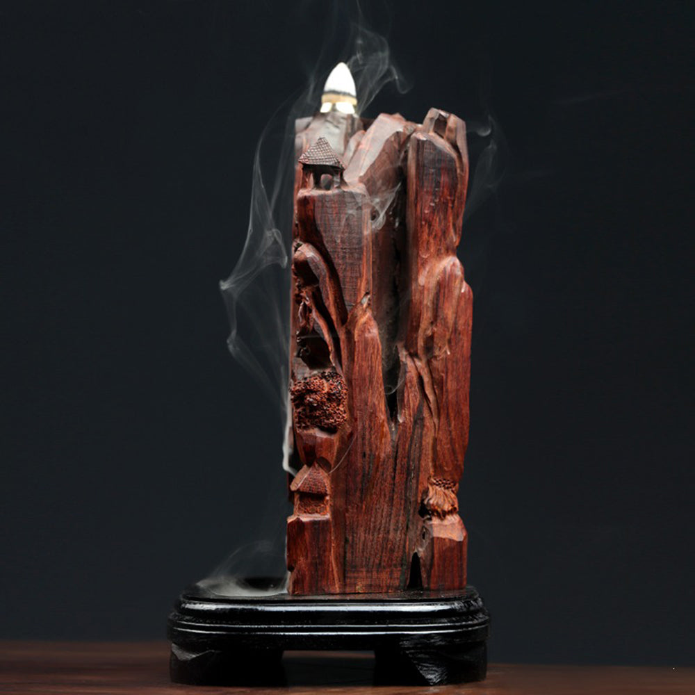 Indian Red Sandalwood Waterfall Incense Burner With High Mountain Design