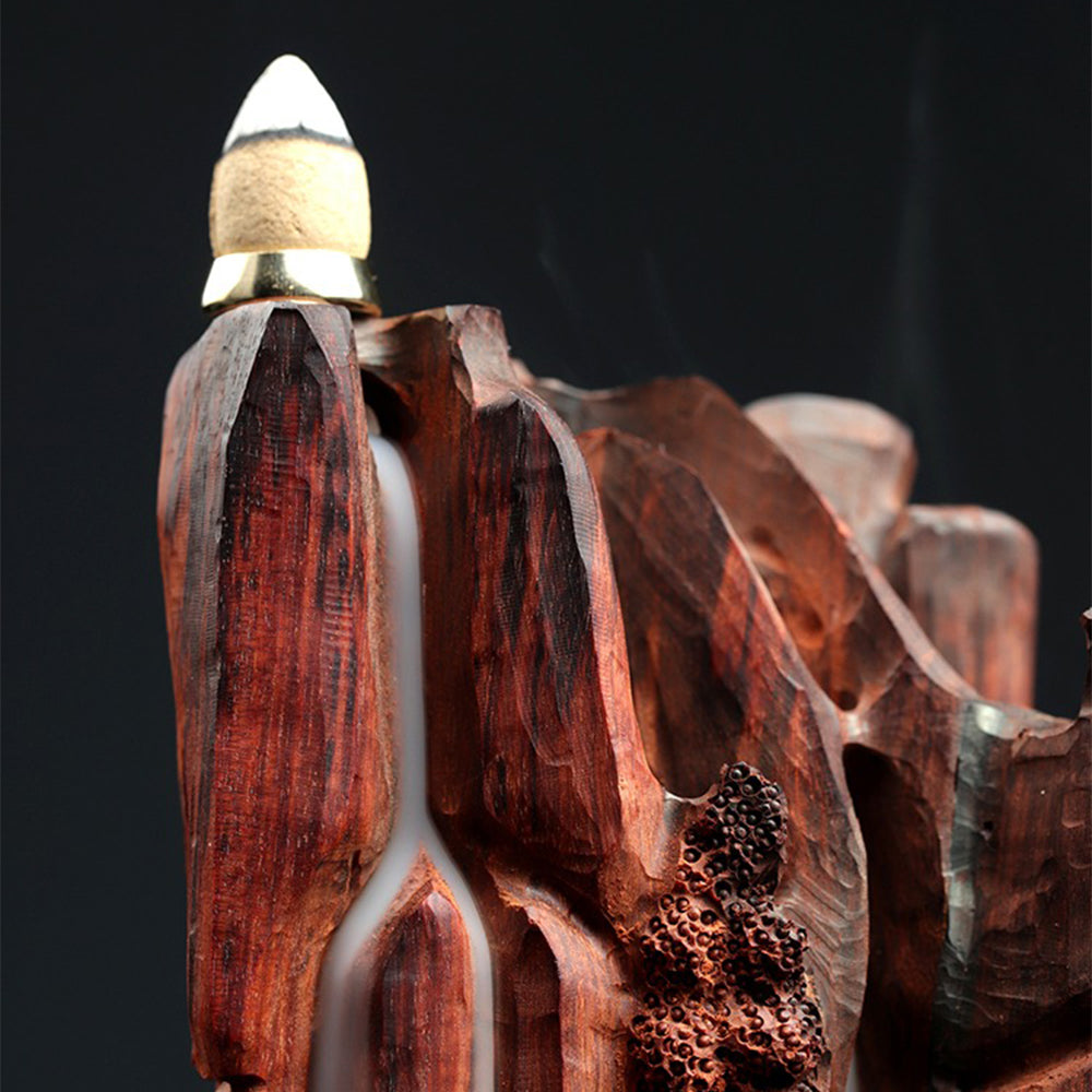 Indian Red Sandalwood Waterfall Incense Burner With High Mountain Design