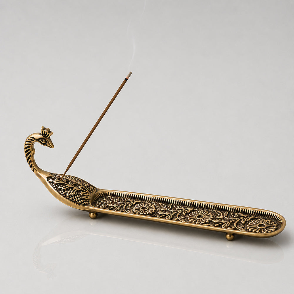 Peacock Brass Incense Holder