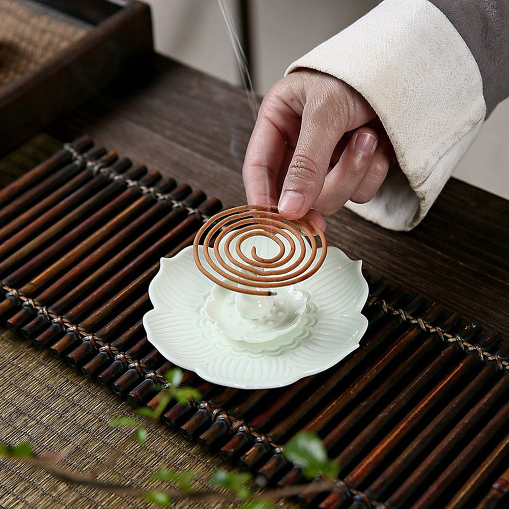 Lotus Relief Ceramic Incense Holder