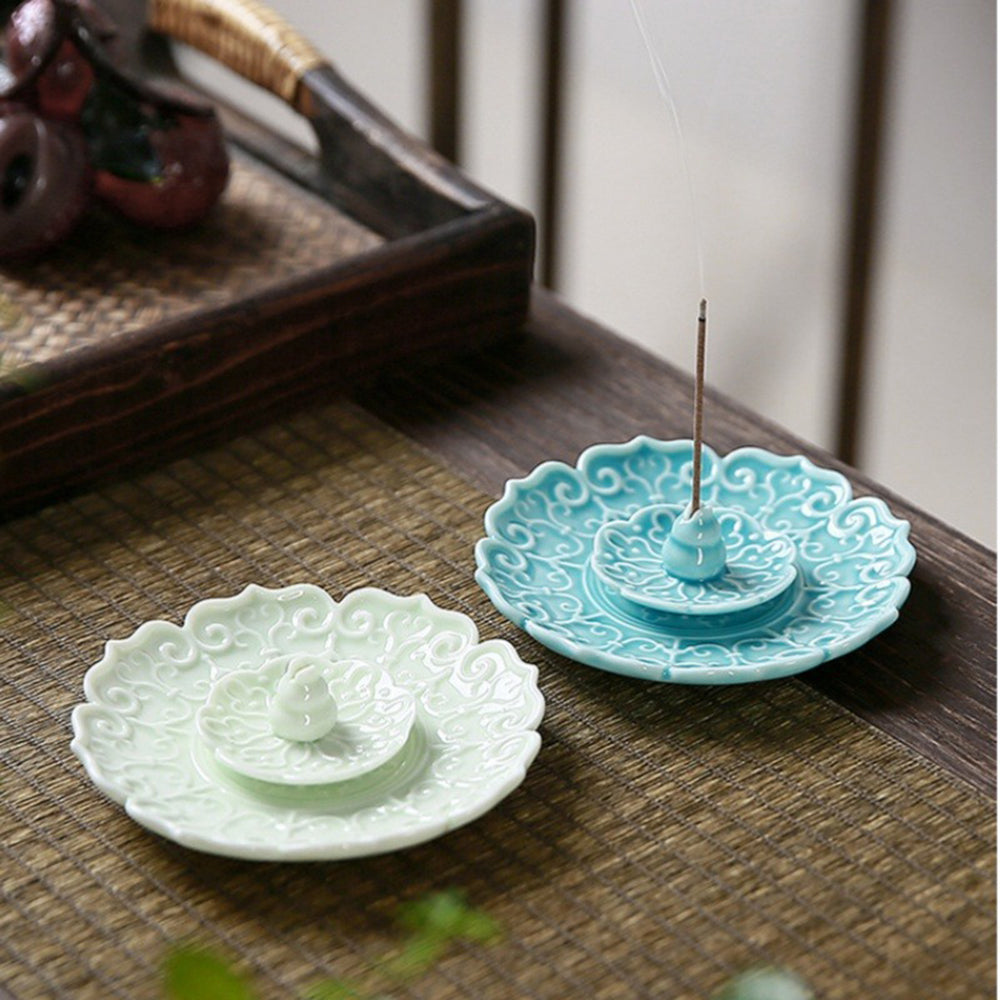 Lotus Relief Ceramic Incense Holder