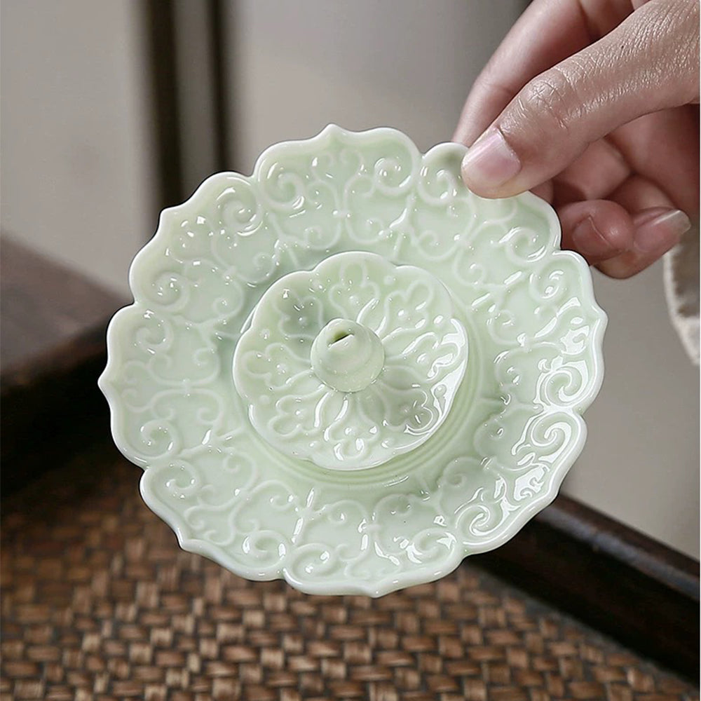 Lotus Relief Ceramic Incense Holder