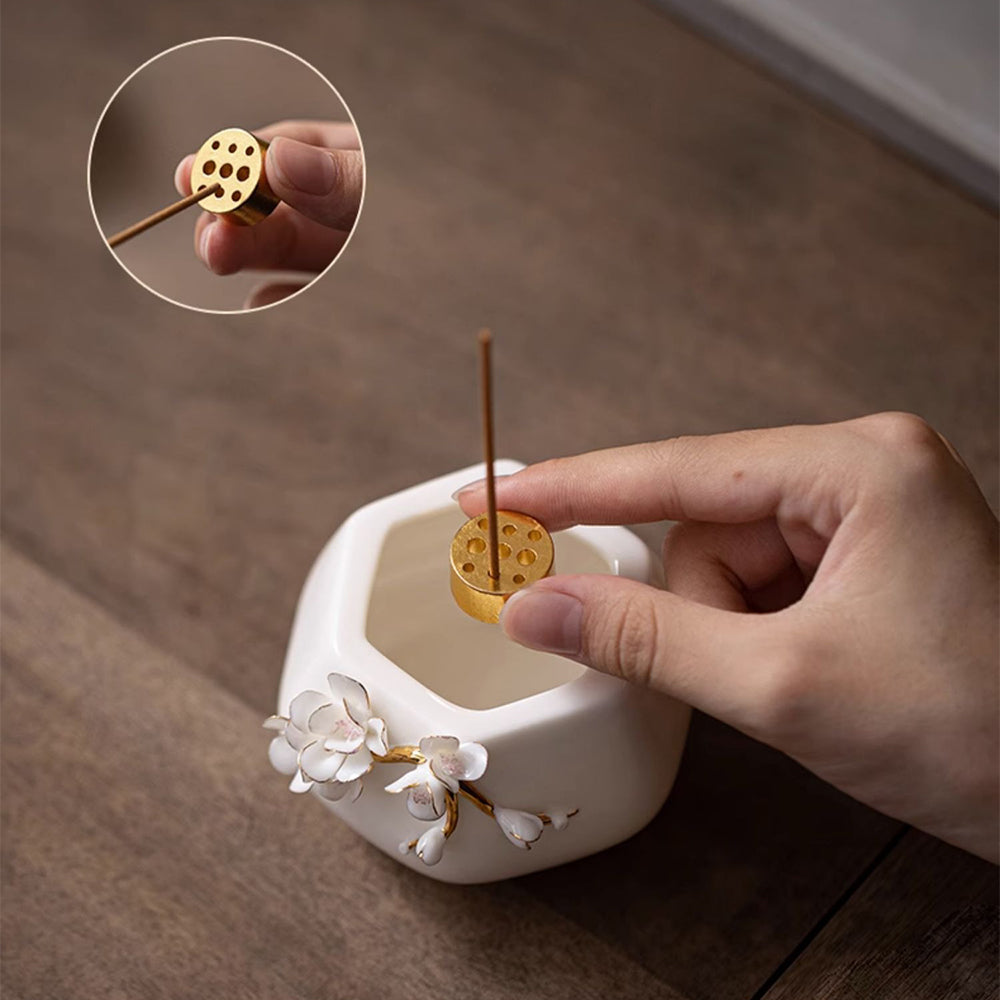 Elegant Flower Embellished Ceramic Incense Holder