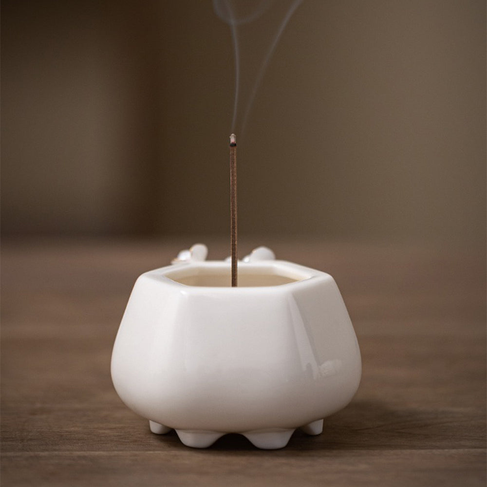 Elegant Flower Embellished Ceramic Incense Holder