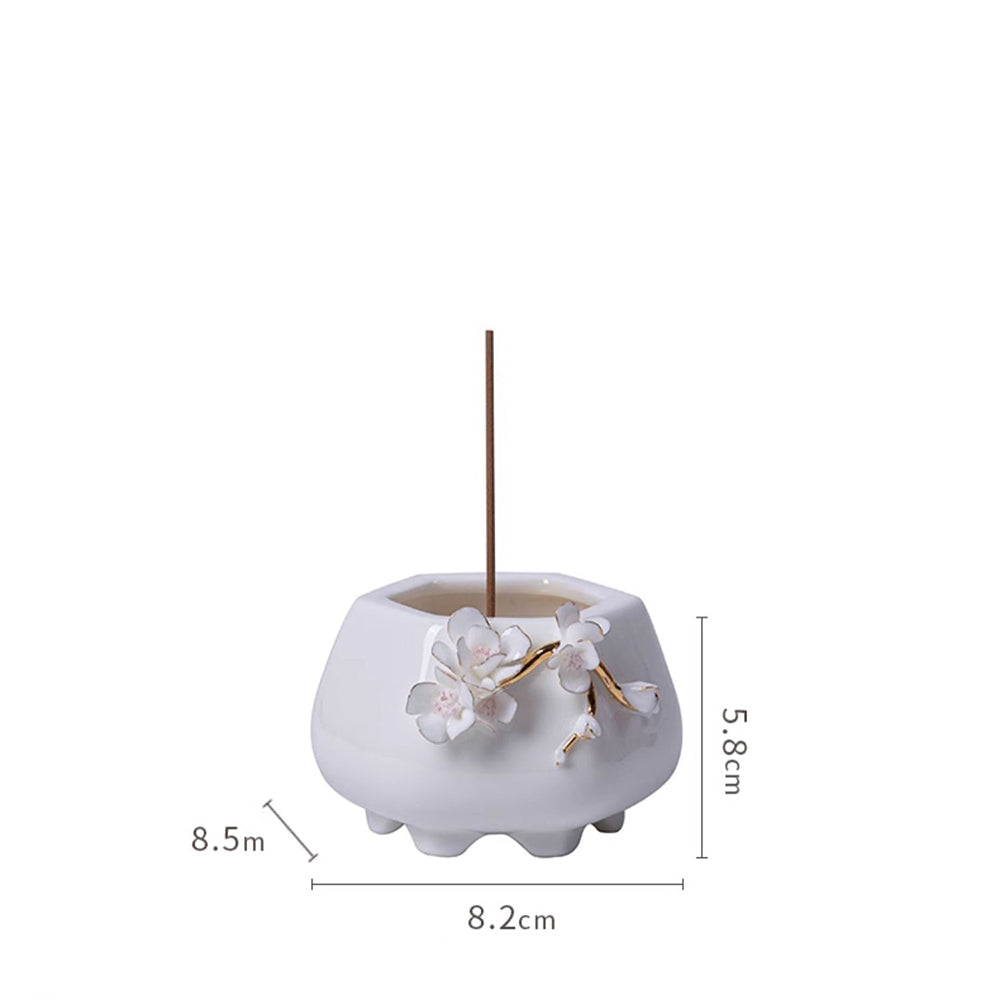 Elegant Flower Embellished Ceramic Incense Holder