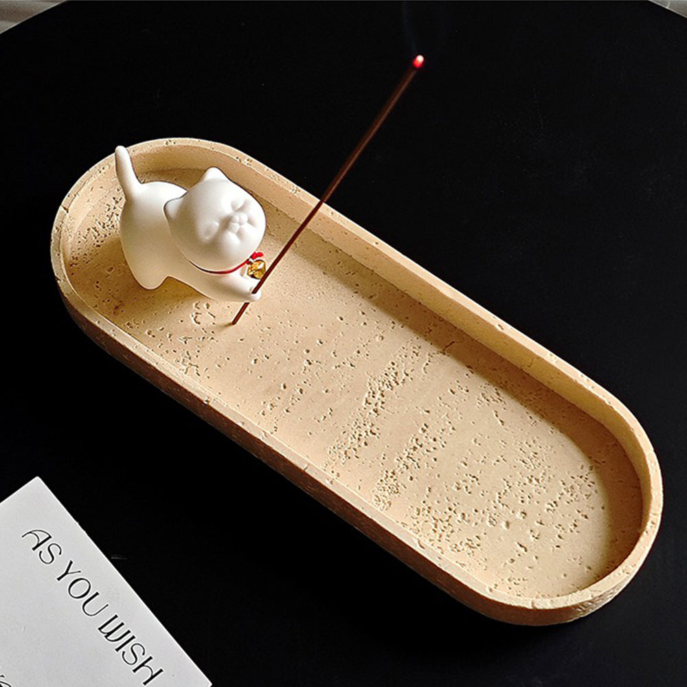 Fortune Cat Clay Incense Holder