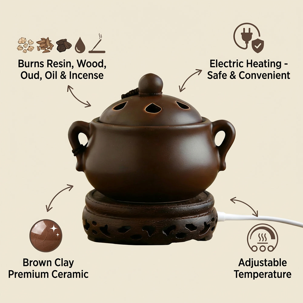 Dark Brown Ceramic Electric Incense Burner