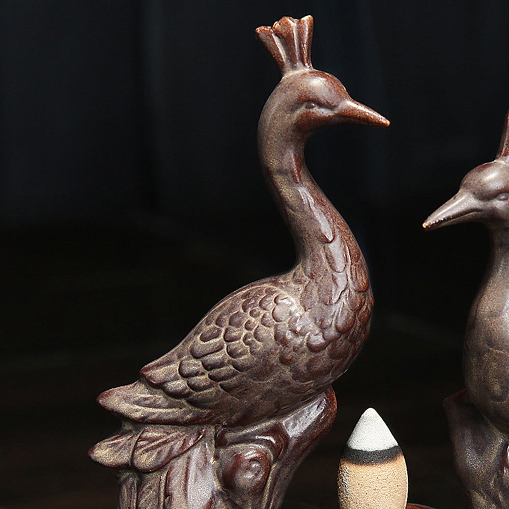 Ceramic Twin Peacock Waterfall Burner