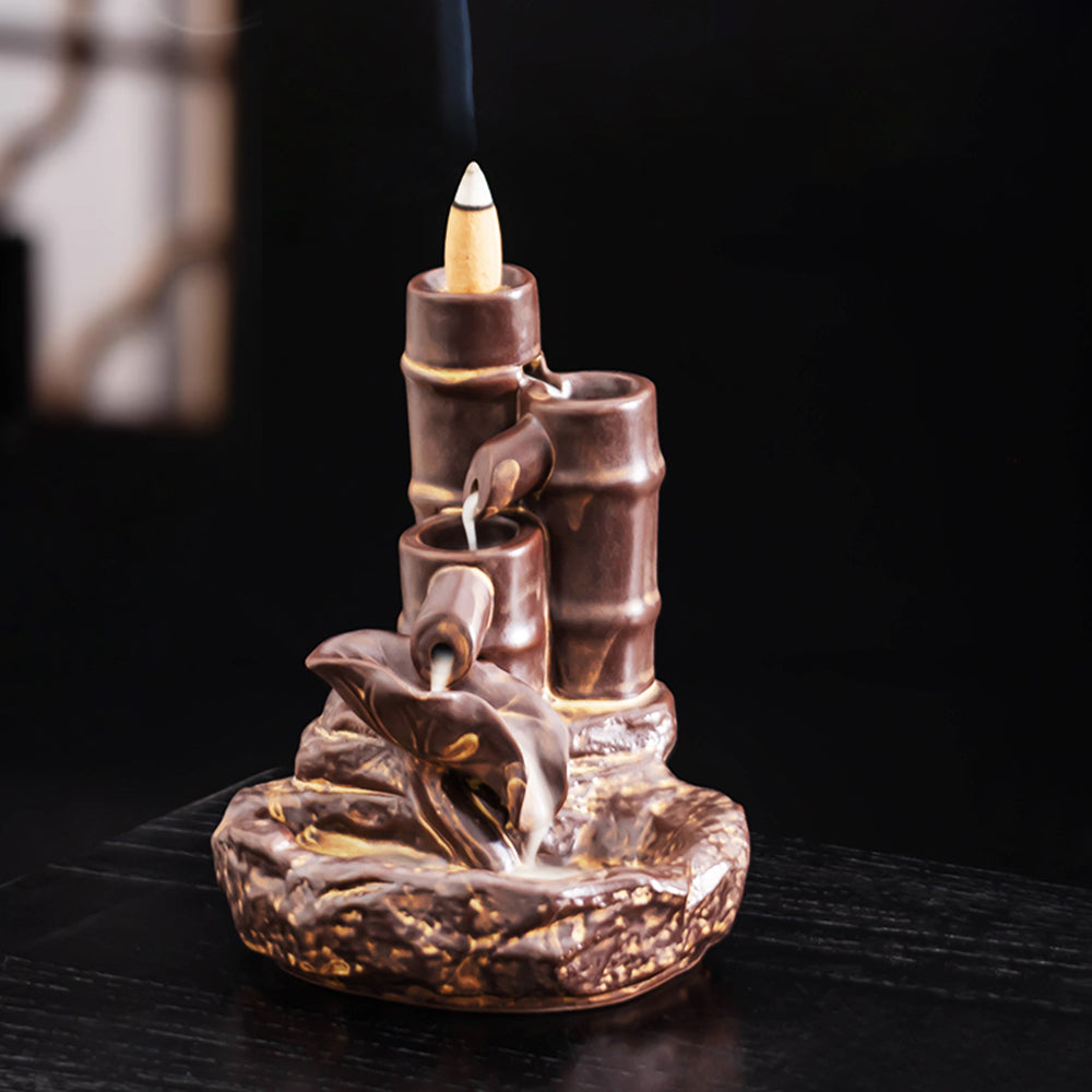 Ceramic Bamboo Waterfall Incense Burner