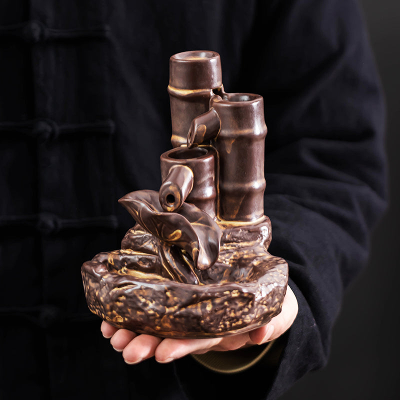 Ceramic Bamboo Waterfall Incense Burner
