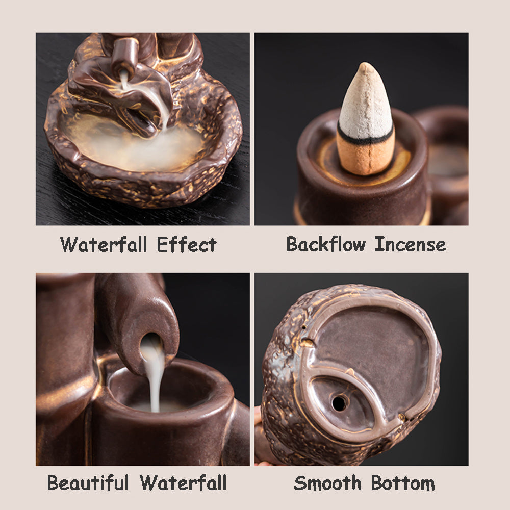 Ceramic Bamboo Waterfall Incense Burner