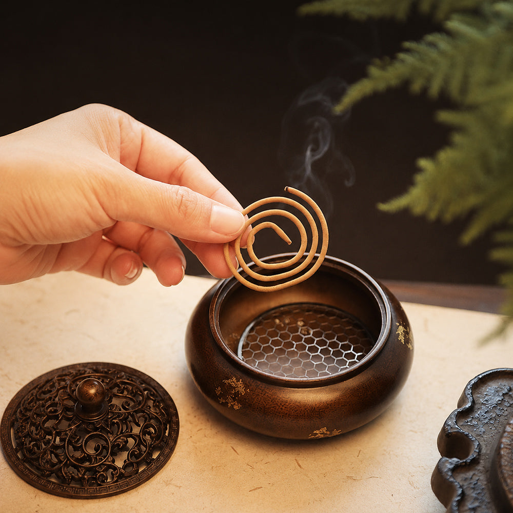 Classic Chinese Hand-Gilded Brass Incense Burner