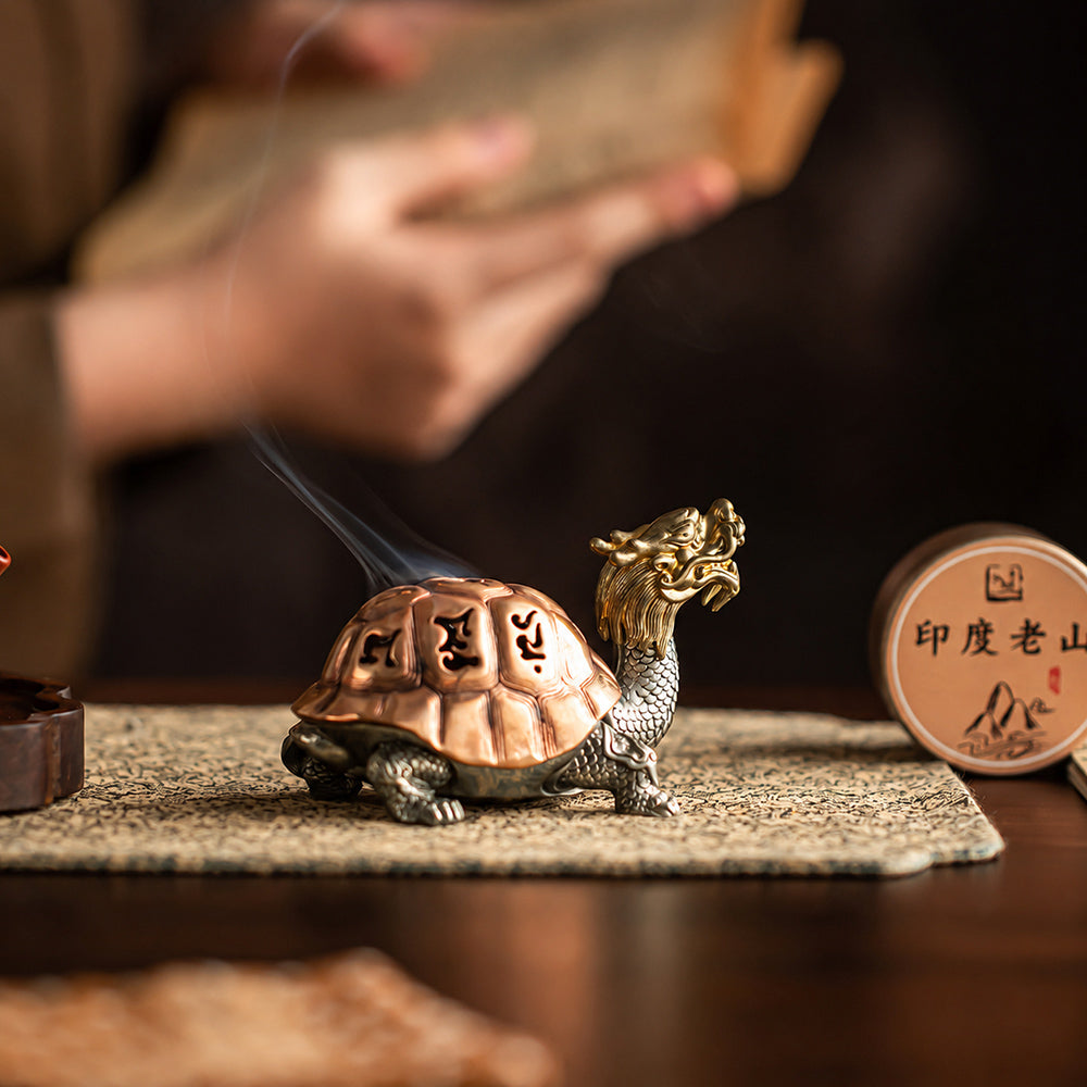 Copper Dragon Turtle Chinese Incense Burner