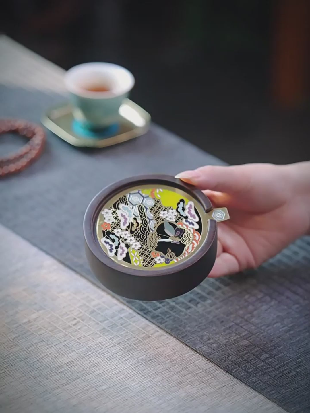 Exquisite Hand-made Wooden Incense Burner with Butterfly Decoration