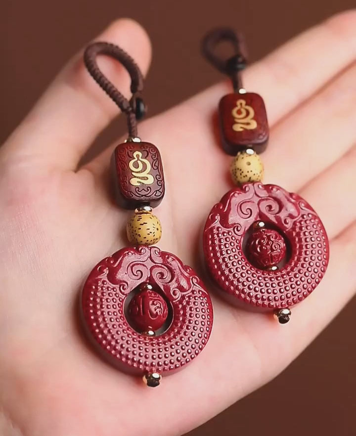 Purple Gold Cinnabar Lucky Coin Keychain Charm