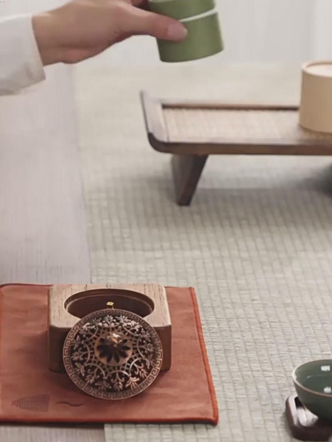 Thai Teak Wooden Incense Burner with Lotus Carvings