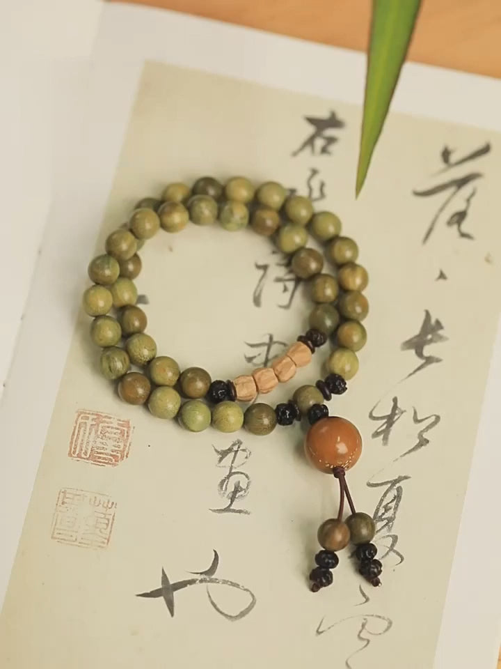 Natural Green Sandalwood Beads Double Wrap Mala Beads