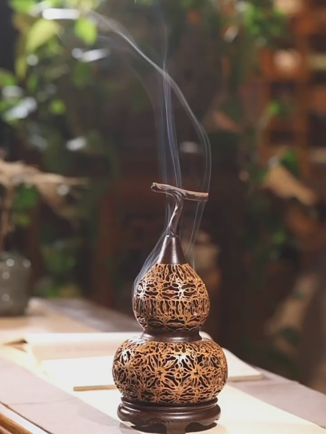 Handmade Wooden Incense Burner in Walnut Gourd Shape