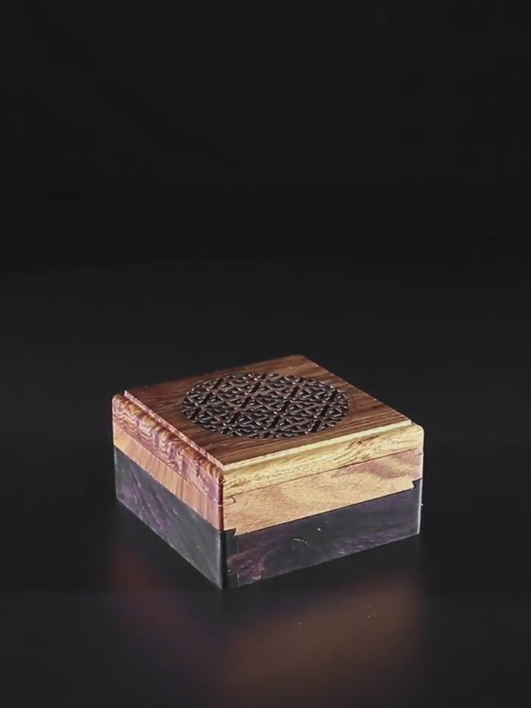 Double-Layer Square Hollowed-out Incense Burner Wooden Box
