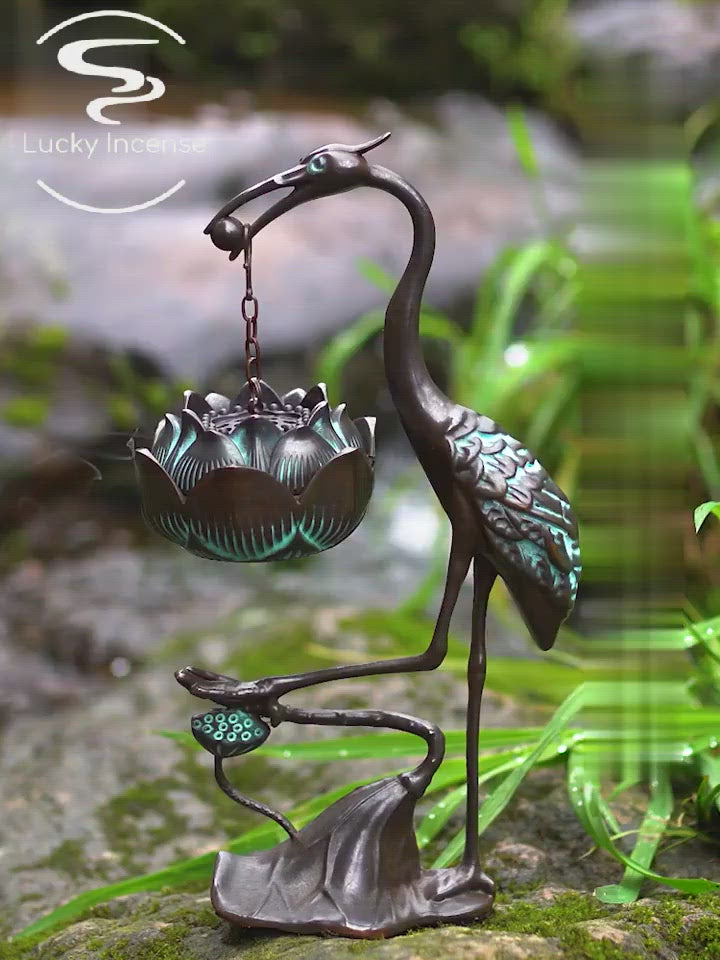 Bronze Crane Hanging Lotus Incense Burner