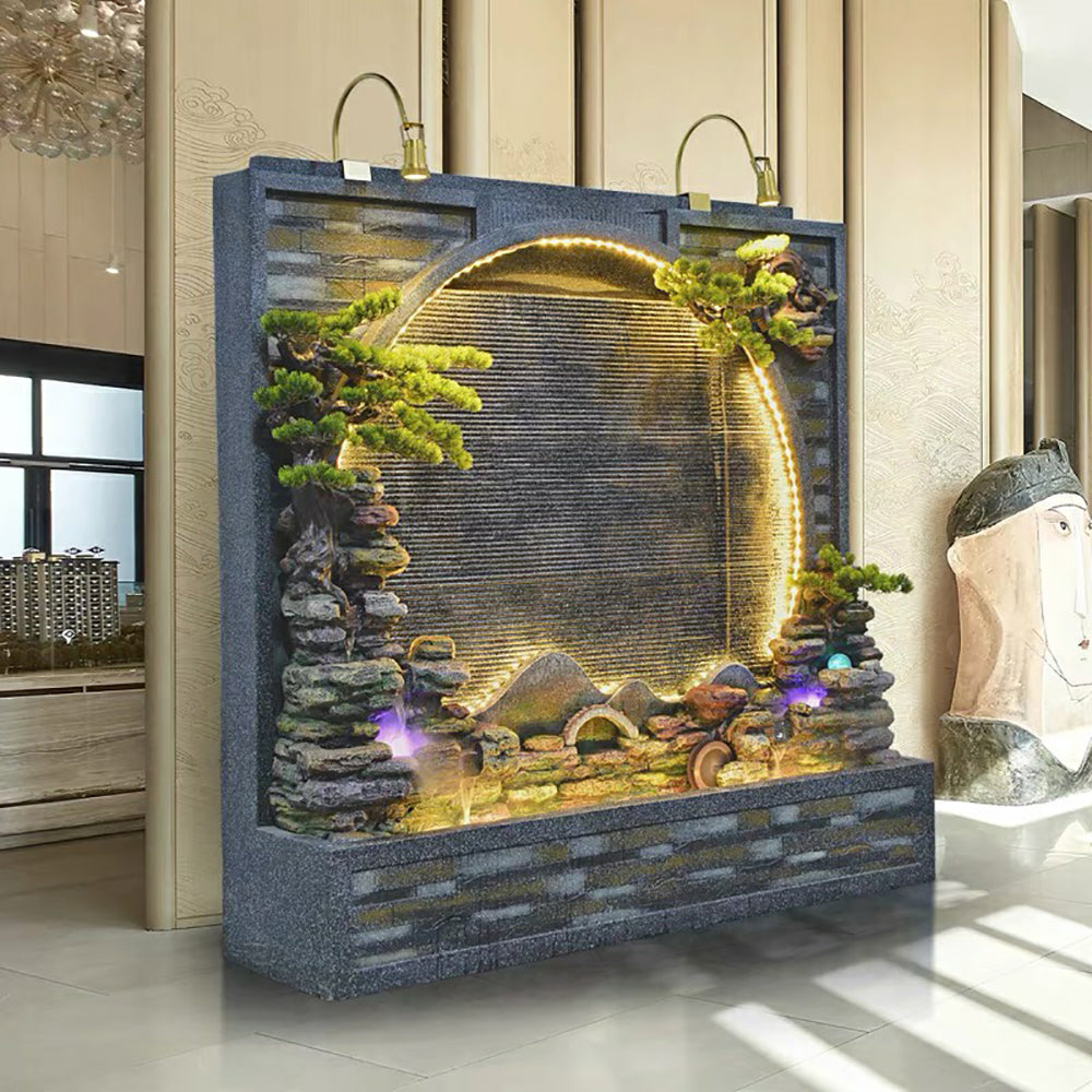 indoor water feature with plants Rockery Water Curtain Wall Flowing Water Indoor/Outdoor Waterfall