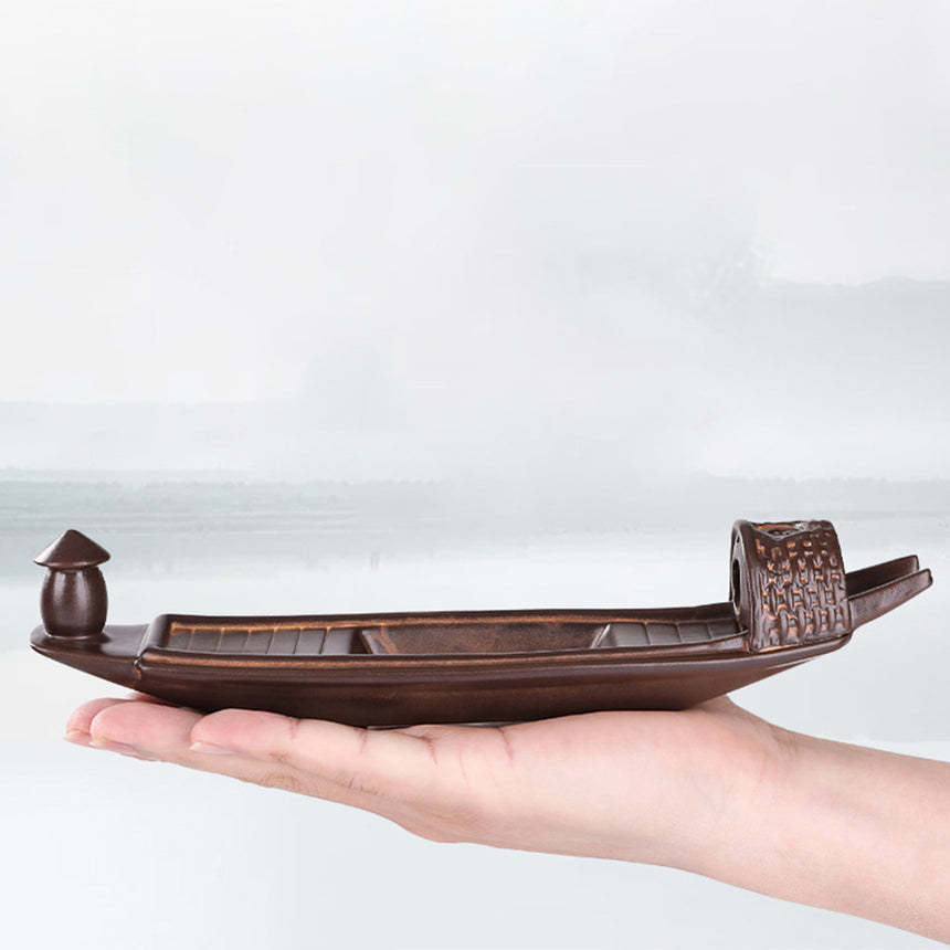Coarse Pottery Boat Stick Incense Burner