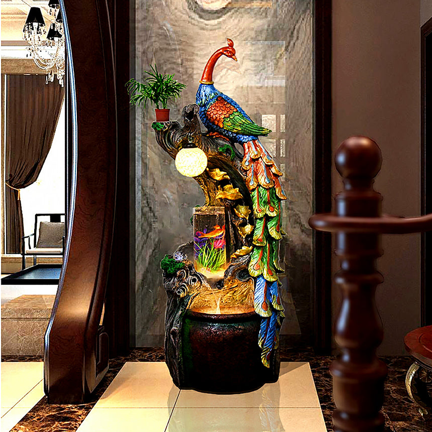 New Chinese Style Peacock Flowing Water Indoor Waterfall