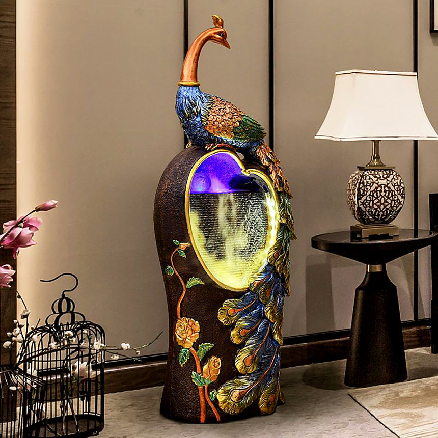 Indoor Waterfall Peacock Floor-Standing Decoration