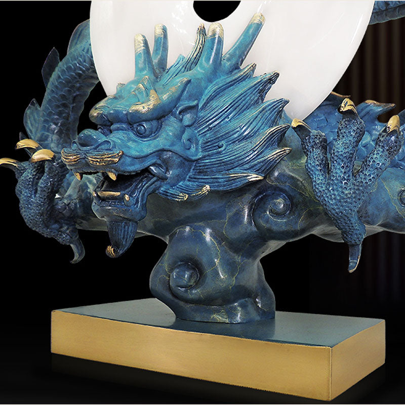 Blue Copper Dragon With White Jade Stone