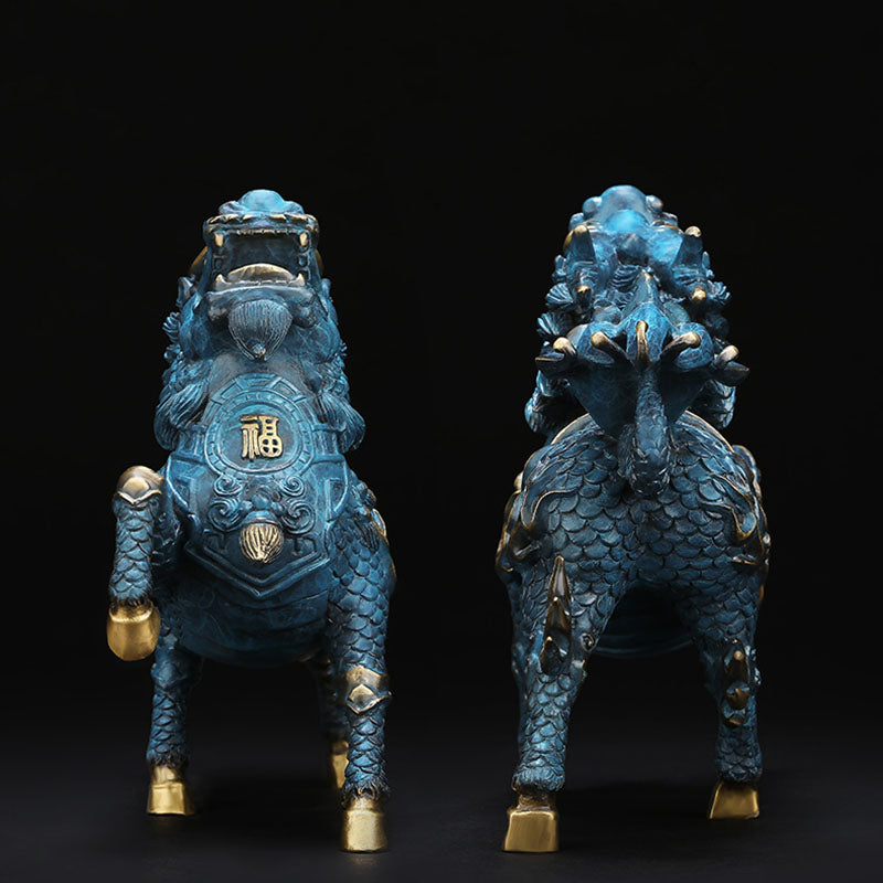 Blue Copper Feng Shui Kylin Set