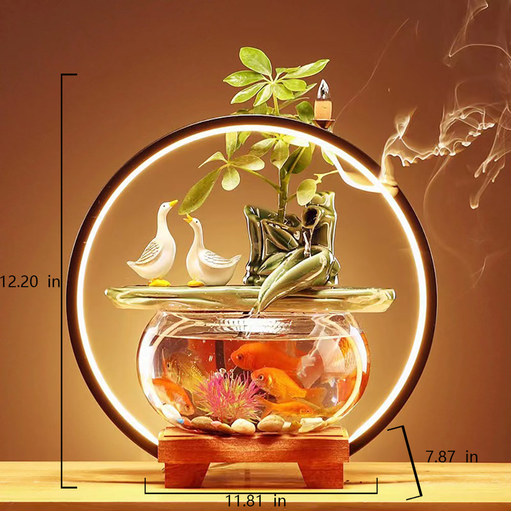 Creative Water Fountain With Light Circle And Fish Tank