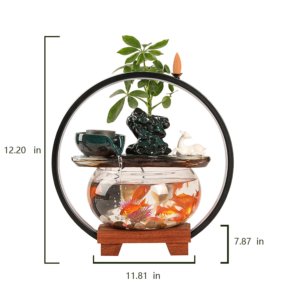Creative Water Fountain With Light Circle And Fish Tank
