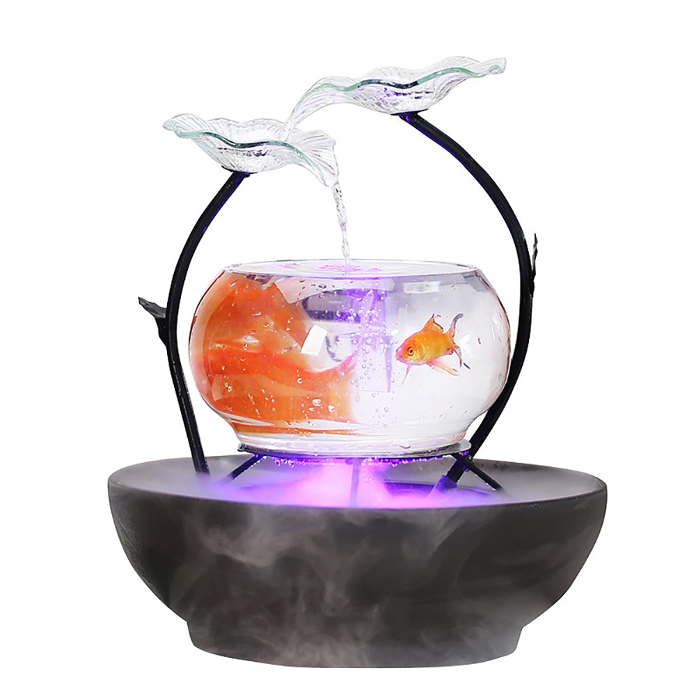 Lotus Leaf Water Fountain With Glass Fish Tank