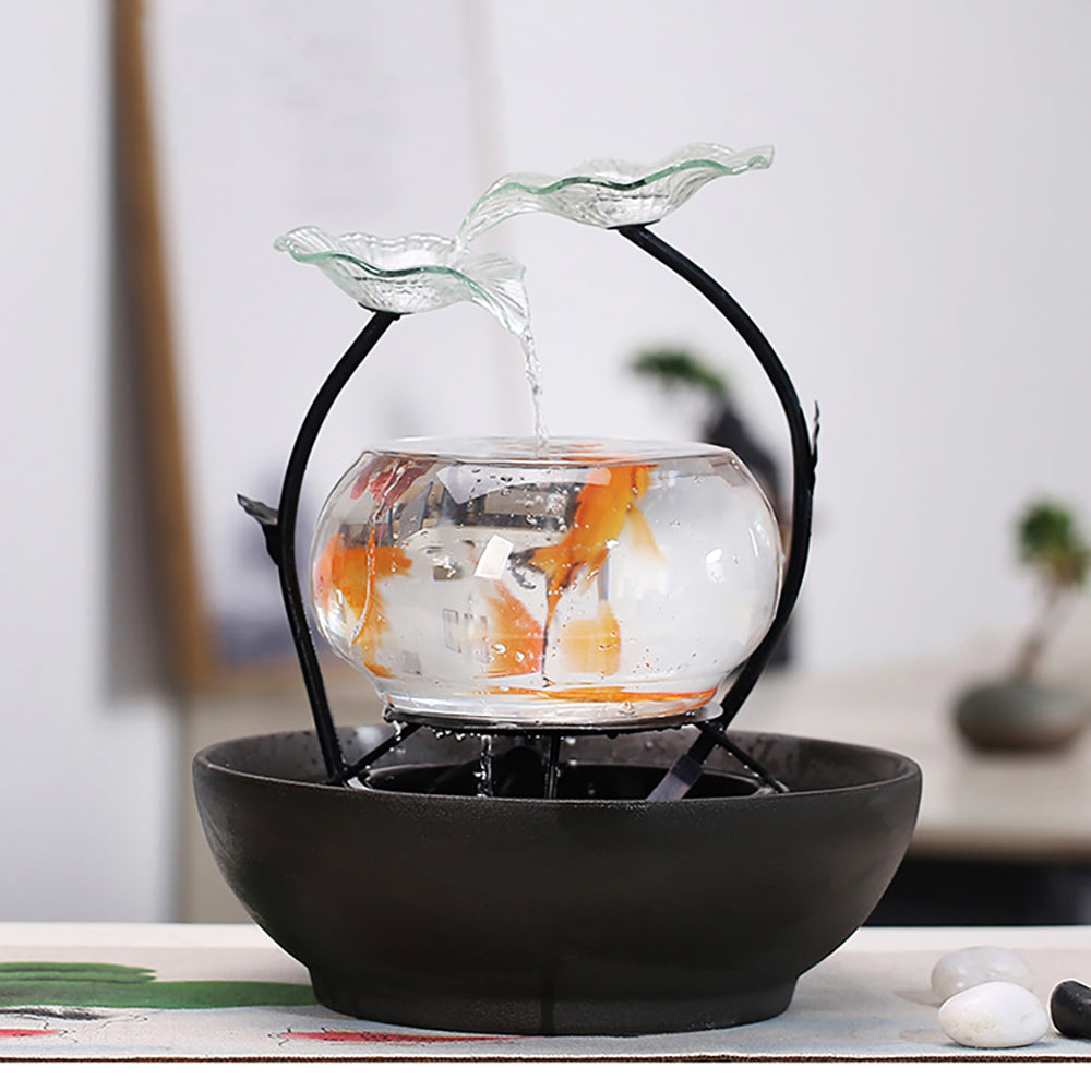 Lotus Leaf Water Fountain With Glass Fish Tank