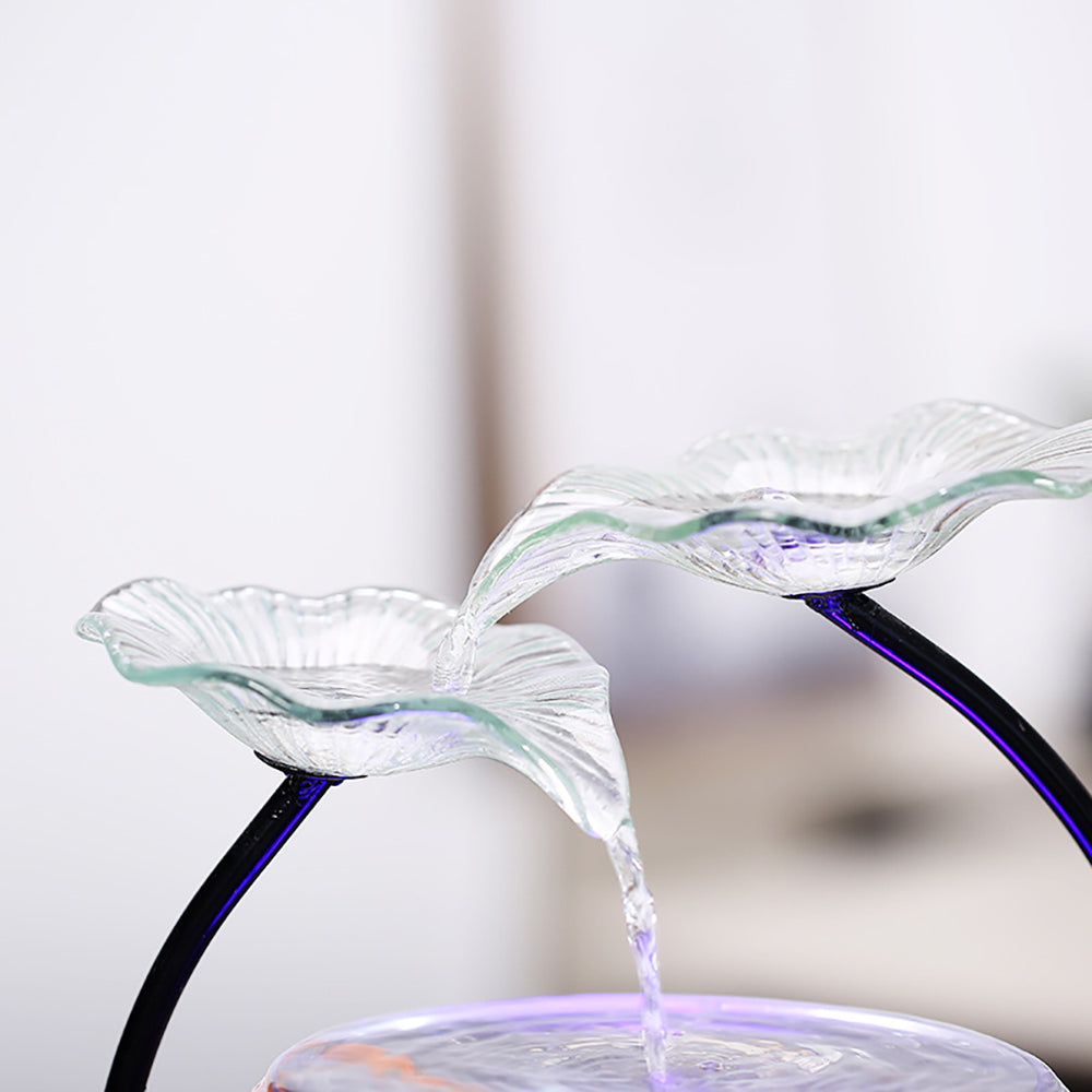 Lotus Leaf Water Fountain With Glass Fish Tank