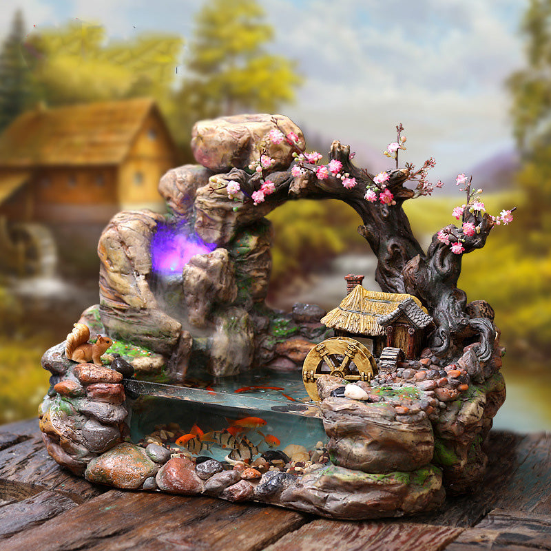 Water Wheel Fountain With Fish Tank